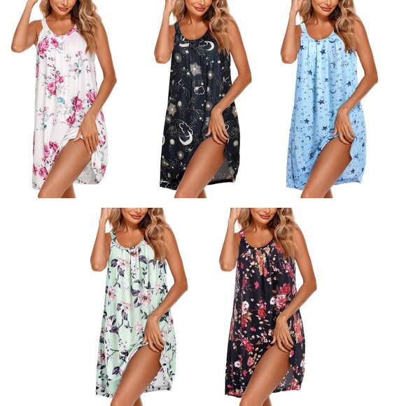 Women's Soft Breathable Printed Camisole Sleep Shirt with Adjustable Straps - Picture 10 of 13